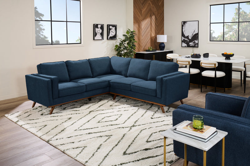 Kort & Co. Kassia 2-Piece Linen-Look Fabric Sectional with Wood Base and Legs - Blue
