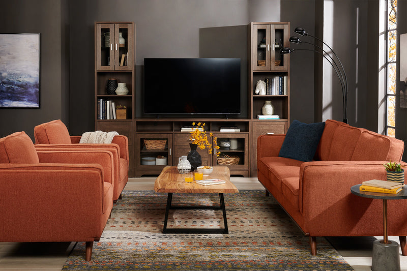 Kort & Co. Kassia 40.9\" Linen-Look Fabric Chair with Wood Base and Legs - Orange