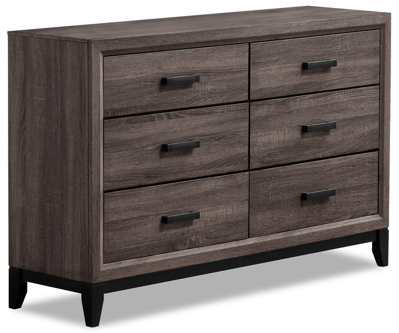Kate Bedroom 6-Drawer Dresser, 58\"W x 37\"H - Grey/Brown