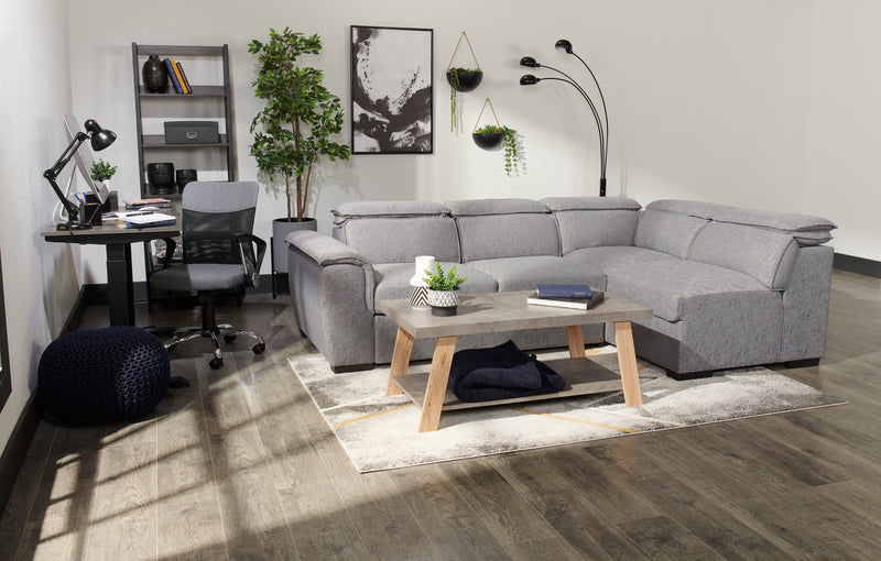 Kelly 43.3\" Modern Coffee Table with Shelf - Grey Stone Top with Light Wood Legs