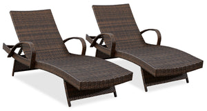 Kelowna Outdoor Patio Set of 2 Loungers - Resin Wicker, UV & Weather Resistant - Brown