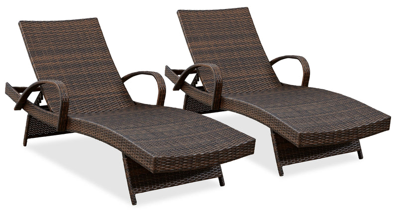 Kelowna Outdoor Patio Set of 2 Loungers - Resin Wicker, UV & Weather Resistant - Brown