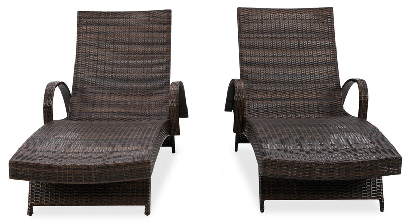 Kelowna Outdoor Patio Set of 2 Loungers - Resin Wicker, UV & Weather Resistant - Brown