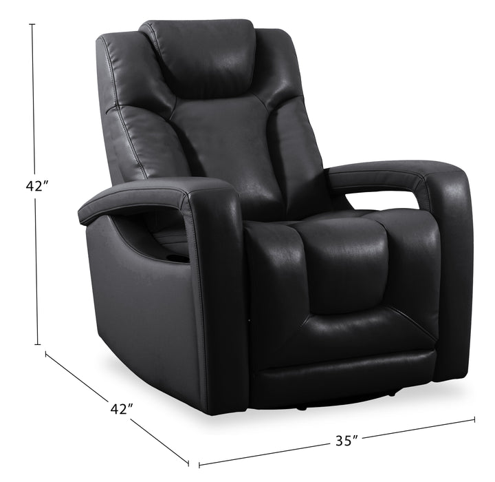 Kenzo 35\" Leather-Look Fabric Swivel Glider Reclining Chair - Black