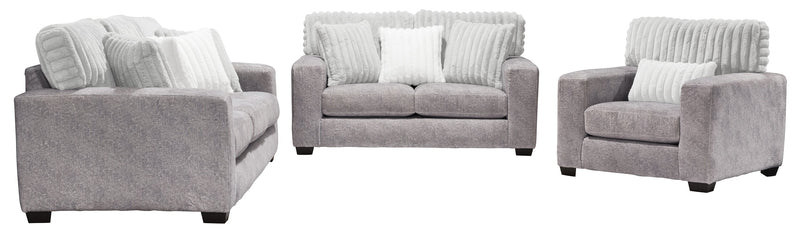 Made in Canada Koda 67\" Chenille and Faux Fur Fabric Loveseat with Removable Cushions - Plush Paloma Grey