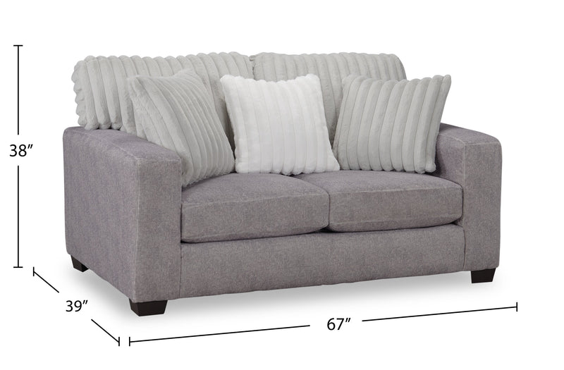 Made in Canada Koda 67\" Chenille and Faux Fur Fabric Loveseat with Removable Cushions - Plush Paloma Grey