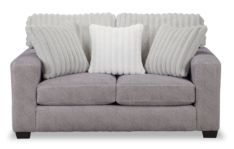 Made in Canada Koda 67\" Chenille and Faux Fur Fabric Loveseat with Removable Cushions - Plush Paloma Grey