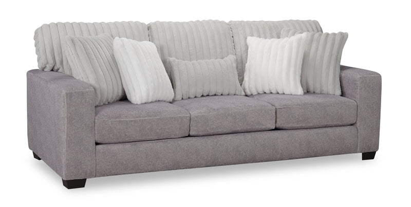 Made in Canada Koda 92\" Chenille and Faux Fur Fabric Sofa with Removable Cushions - Plush Paloma Grey