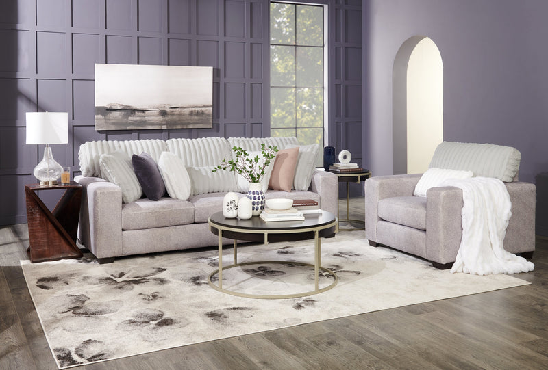 Made in Canada Koda 92\" Chenille and Faux Fur Fabric Sofa with Removable Cushions - Plush Paloma Grey