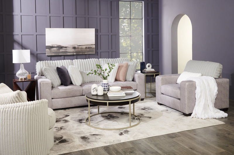 Made in Canada Koda 92\" Chenille and Faux Fur Fabric Sofa with Removable Cushions - Plush Paloma Grey