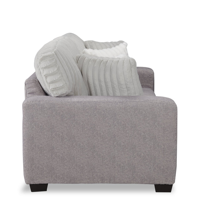 Made in Canada Koda 92\" Chenille and Faux Fur Fabric Sofa with Removable Cushions - Plush Paloma Grey