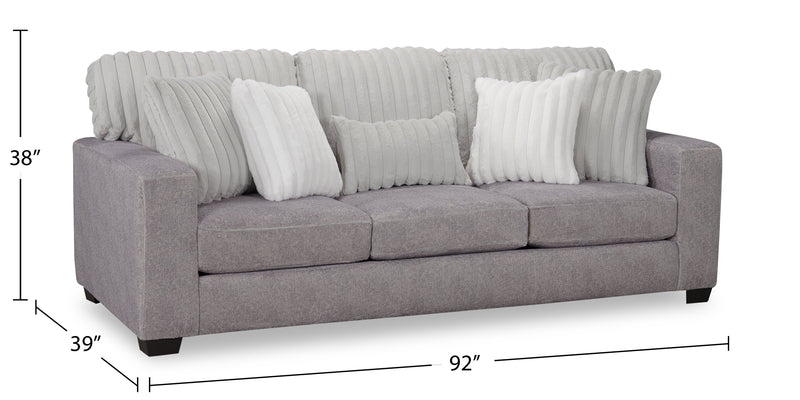 Made in Canada Koda 92\" Chenille and Faux Fur Fabric Sofa with Removable Cushions - Plush Paloma Grey