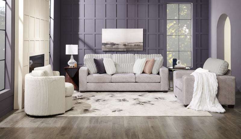 Made in Canada Koda 92\" Chenille and Faux Fur Fabric Sofa with Removable Cushions - Plush Paloma Grey