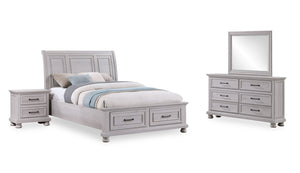 Kylie 6pc Bedroom Set with Storage Bed, Dresser, Mirror & Nightstand, Sand - Queen Size