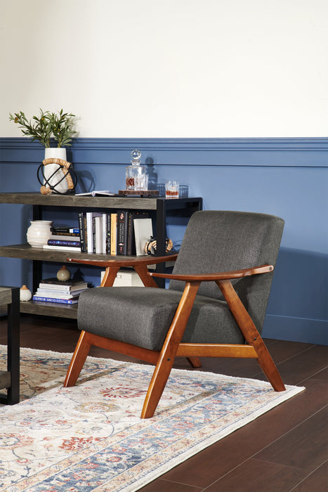 Kyra 28.5\" Linen-Look Fabric Accent Chair with Curved Arms and Wood Frame - Grey