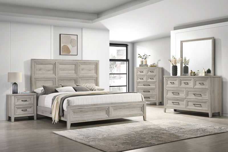 Lara 6pc Bedroom Set with Bed, Dresser, Mirror & Nightstand, Antique Grey - King Size