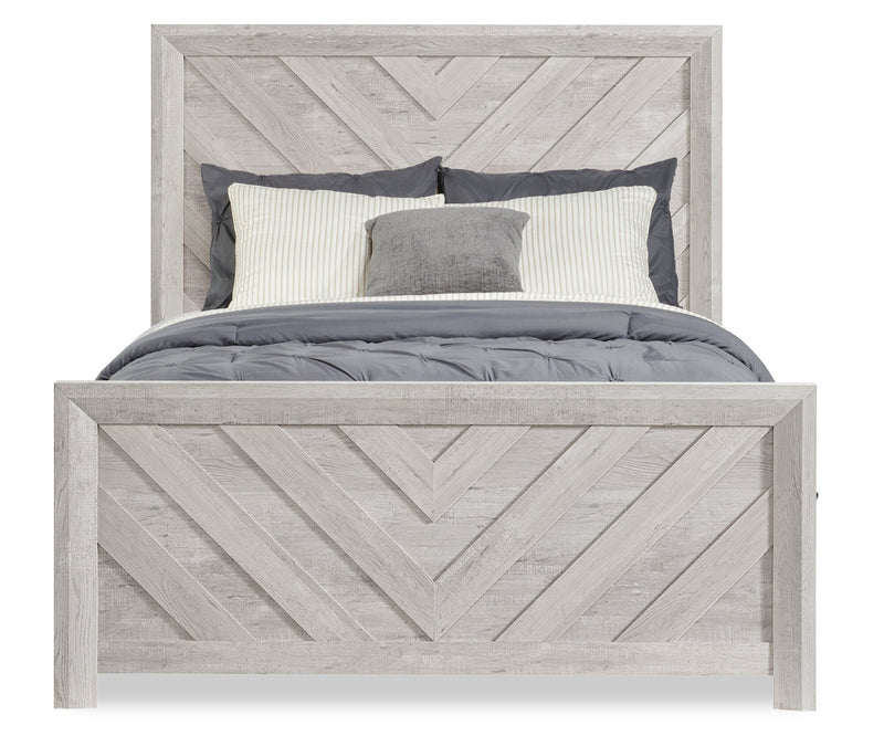 Lark 5pc Bedroom Set with Panel Bed, Dresser & Mirror, Rustic White  - Full Size