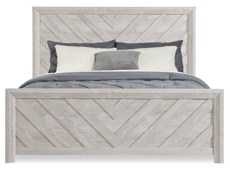 Lark 6pc Bedroom Set with Panel Bed, Dresser, Mirror & Nightstand, Rustic White - King Size