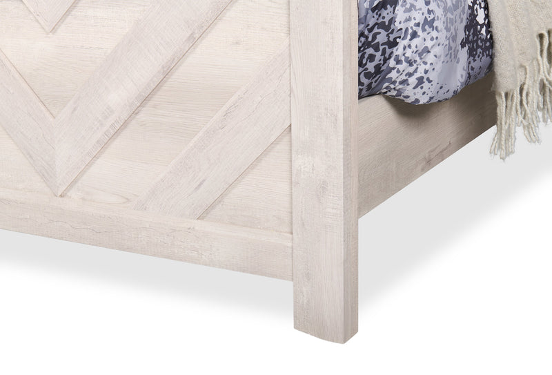 Lark Panel Bed with Headboard & Frame for Kids, Chevron Pattern, Rustic White - Twin Size