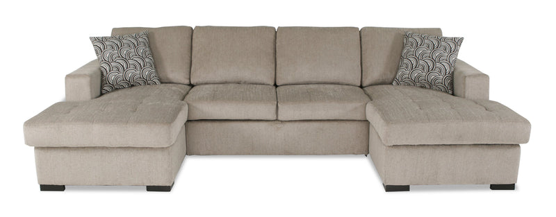 Made in Canada Legend 3-Piece Chenille Fabric Sleeper Sectional with Two Storage Chaises - Platinum Beige