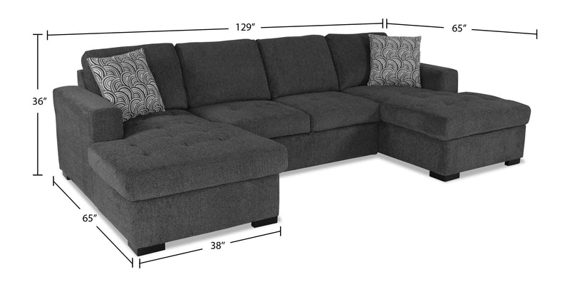 Made in Canada Legend 3-Piece Chenille Fabric Sleeper Sectional with Two Storage Chaises - Pepper Grey
