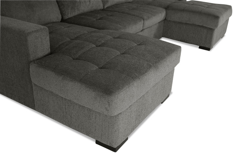 Made in Canada Legend 3-Piece Chenille Fabric Sleeper Sectional with Two Storage Chaises - Pewter Brown
