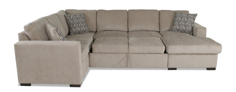 Made in Canada Legend 3-Piece Right-Facing Chenille Fabric Sleeper Sectional with Storage Chaise - Platinum Beige