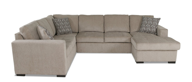 Made in Canada Legend 3-Piece Right-Facing Chenille Fabric Sleeper Sectional with Storage Chaise - Platinum Beige
