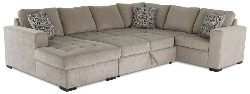 Made in Canada Legend 4-Piece Left-Facing Chenille Fabric Sleeper Sectional with Storage Chaise - Platinum Beige