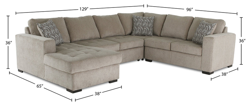 Made in Canada Legend 4-Piece Left-Facing Chenille Fabric Sleeper Sectional with Storage Chaise - Platinum Beige