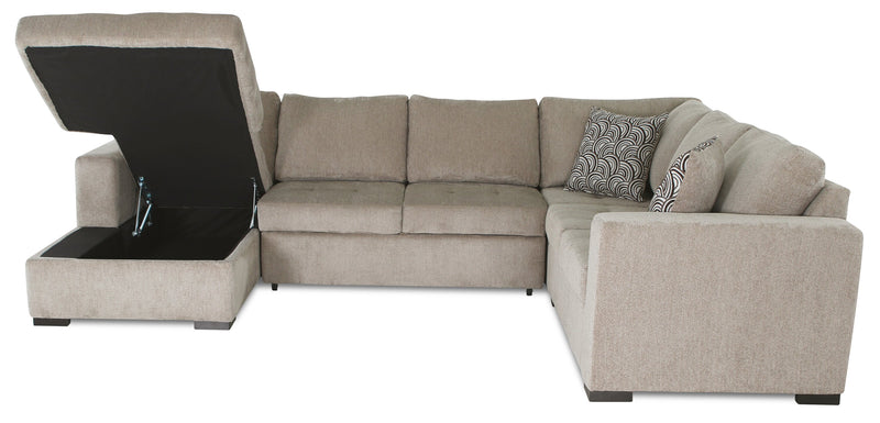 Made in Canada Legend 4-Piece Left-Facing Chenille Fabric Sleeper Sectional with Storage Chaise - Platinum Beige