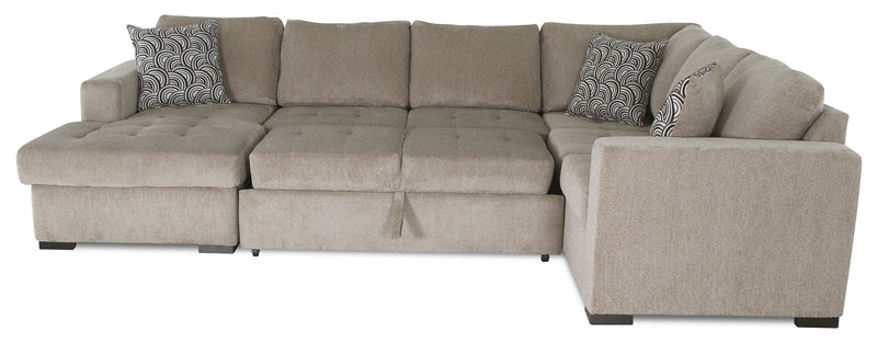 Made in Canada Legend 4-Piece Left-Facing Chenille Fabric Sleeper Sectional with Storage Chaise - Platinum Beige