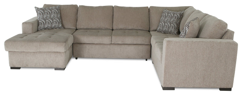 Made in Canada Legend 4-Piece Left-Facing Chenille Fabric Sleeper Sectional with Storage Chaise - Platinum Beige