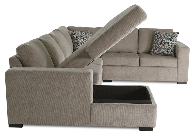 Made in Canada Legend 4-Piece Left-Facing Chenille Fabric Sleeper Sectional with Storage Chaise - Platinum Beige