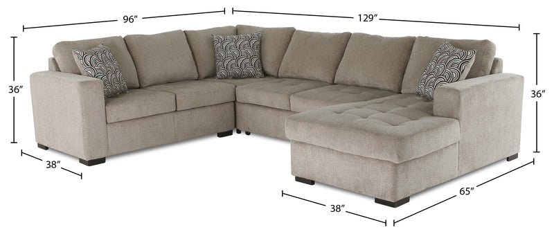 Made in Canada Legend 4-Piece Right-Facing Chenille Fabric Sleeper Sectional with Storage Chaise - Platinum Beige