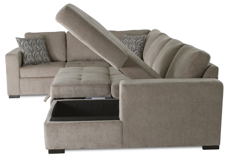 Made in Canada Legend 4-Piece Right-Facing Chenille Fabric Sleeper Sectional with Storage Chaise - Platinum Beige