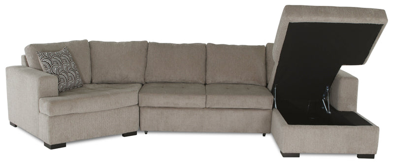 Made in Canada Legend 3-Piece Left-Facing Chenille Fabric Cuddler Sleeper Sectional with Chaise - Platinum Beige
