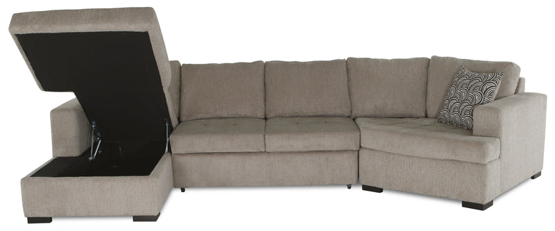 Made in Canada Legend 3-Piece Right-Facing Chenille Fabric Cuddler Sleeper Sectional with Chaise - Platinum Beige
