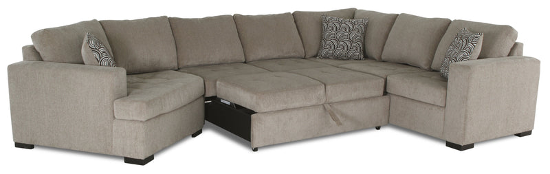 Made in Canada Legend 3-Piece Left-Facing Chenille Fabric Cuddler Sleeper Sectional - Platinum Beige