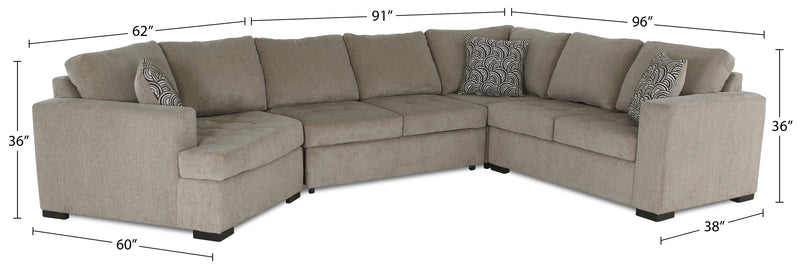 Made in Canada Legend 3-Piece Left-Facing Chenille Fabric Cuddler Sleeper Sectional - Platinum Beige