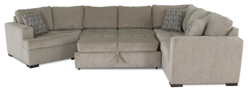 Made in Canada Legend 3-Piece Left-Facing Chenille Fabric Cuddler Sleeper Sectional - Platinum Beige