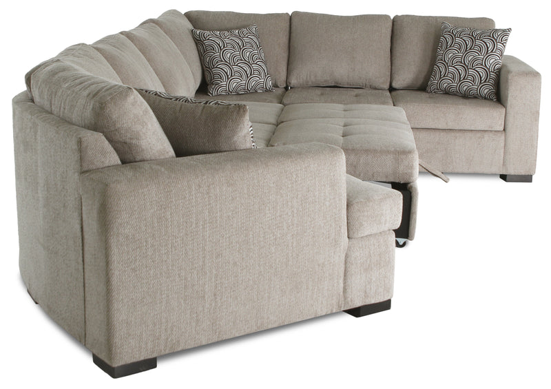 Made in Canada Legend 3-Piece Left-Facing Chenille Fabric Cuddler Sleeper Sectional - Platinum Beige