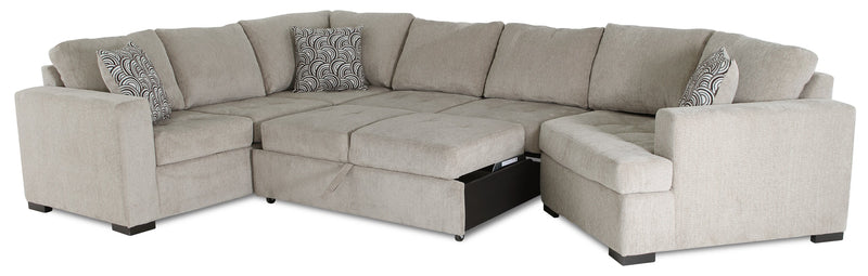 Made in Canada Legend 3-Piece Right-Facing Chenille Fabric Cuddler Sleeper Sectional - Platinum Beige