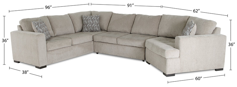 Made in Canada Legend 3-Piece Right-Facing Chenille Fabric Cuddler Sleeper Sectional - Platinum Beige