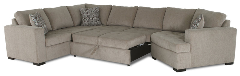 Made in Canada Legend 4-Piece Right-Facing Chenille Fabric Cuddler Sleeper Sectional - Platinum Beige