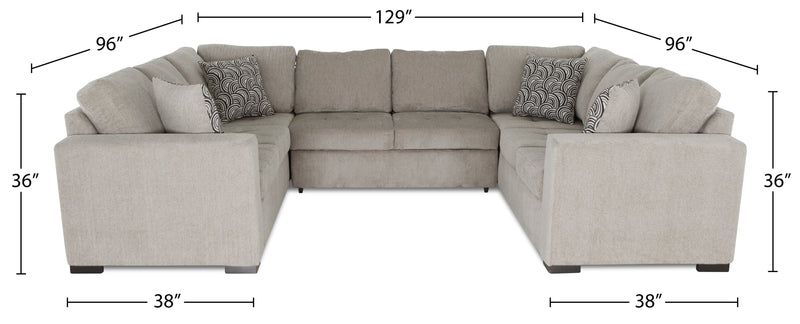 Made in Canada Legend 3-Piece Chenille Fabric Sleeper Sectional - Platinum Beige