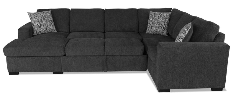 Made in Canada Legend 3-Piece Left-Facing Chenille Fabric Sleeper Sectional with Storage Chaise - Pepper Grey