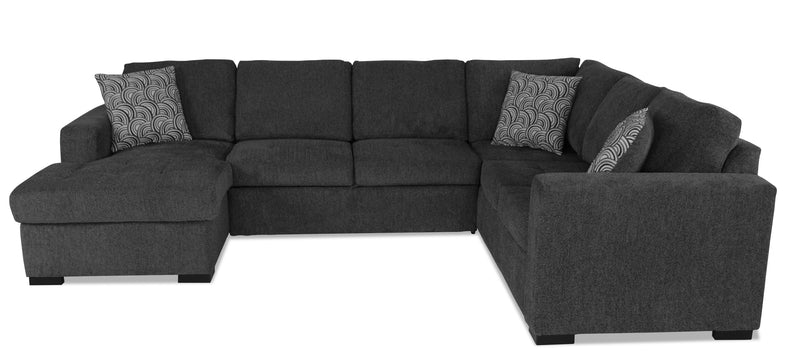 Made in Canada Legend 3-Piece Left-Facing Chenille Fabric Sleeper Sectional with Storage Chaise - Pepper Grey
