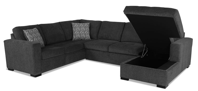 Made in Canada Legend 3-Piece Right-Facing Chenille Fabric Sleeper Sectional with Storage Chaise - Pepper Grey