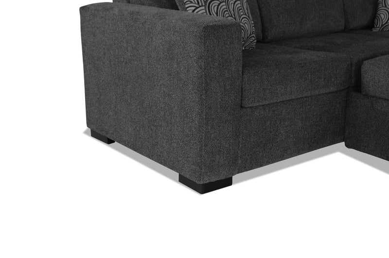 Made in Canada Legend 3-Piece Right-Facing Chenille Fabric Sleeper Sectional with Storage Chaise - Pepper Grey